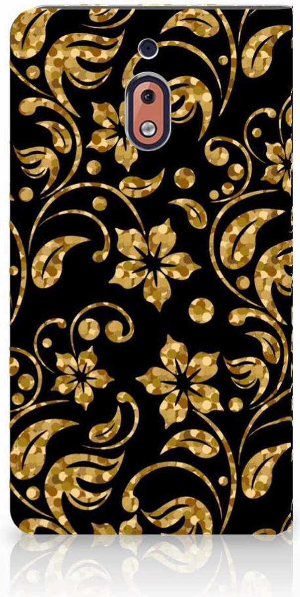 Nokia 2.1 2018 Smart Cover Gouden Bloemen