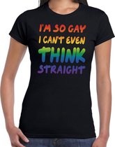 Gay pride I am so gay i can't even think straight t-shirt zwart met regenboog tekst voor dames -  Gay pride/LGBT kleding XS