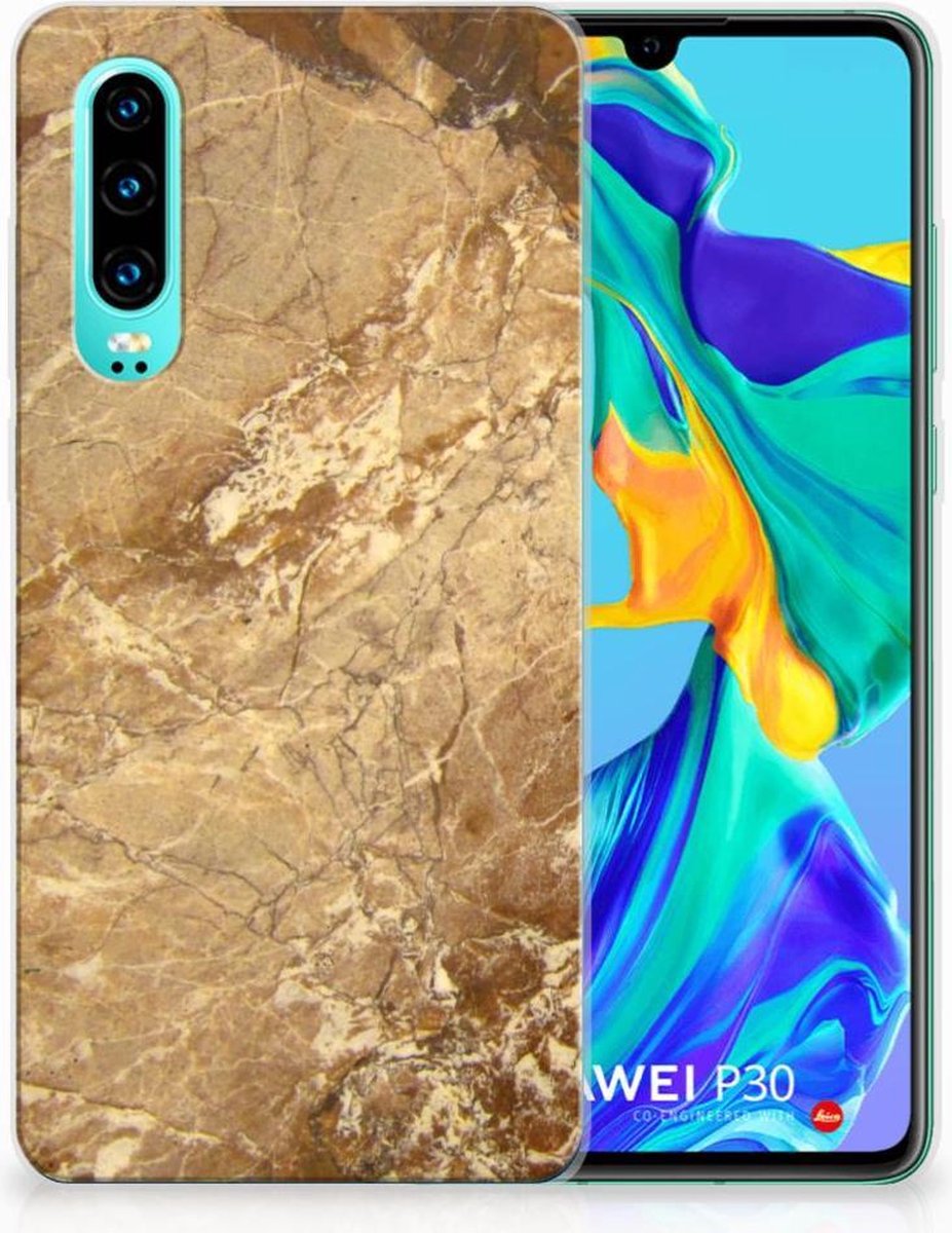 Huawei P30 TPU Siliconen Hoesje Marmer Creme