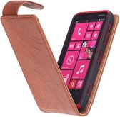 Polar Echt Lederen Nokia Lumia 620 Flipcase Hoesje Bruin - Cover Flip Case Hoes