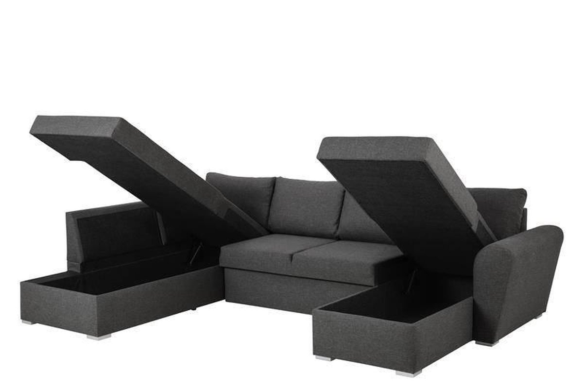 bol.com | FYN Stan hoekbank slaapbank met chaise longue rechts en  opbergruimte stof grijs