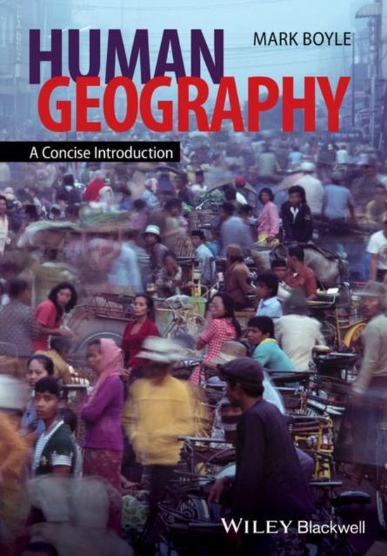 Boek 'Human Geography' van Mark Boyle. Een kleurrijke, drukke stadsafbeelding op de omslag.