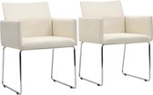 Eetkamerstoelen linnen-look wit 2 st (incl. vloerviltjes)