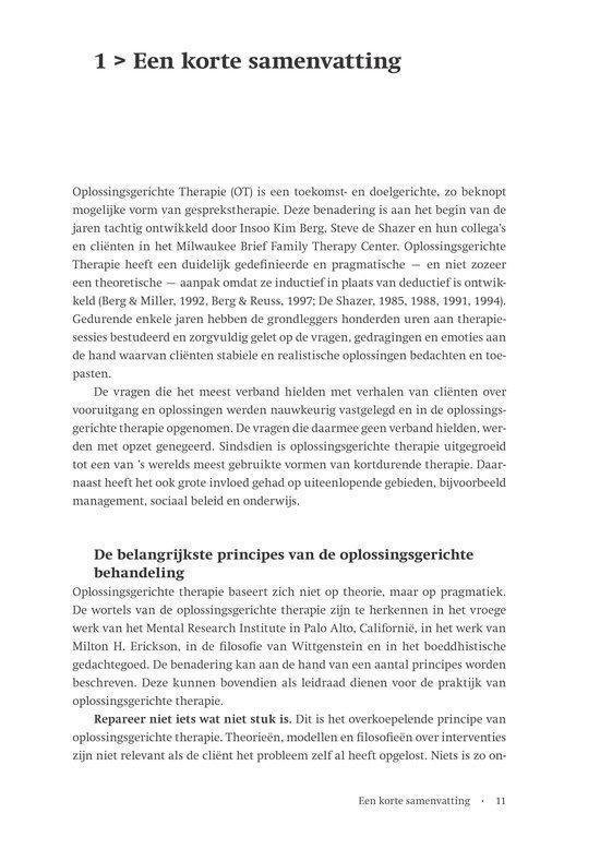 Bladzijde met de titel 'Een korte samenvatting' en tekst over oplossingsgerichte therapie.