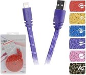 Van der Meulen 1388016 mobiele telefoonkabel USB A Lightning Zwart, Blauw, Roze, Paars, Rood, Geel 2 m