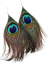 Dames oorbellen veren Pauw Groen 15cm