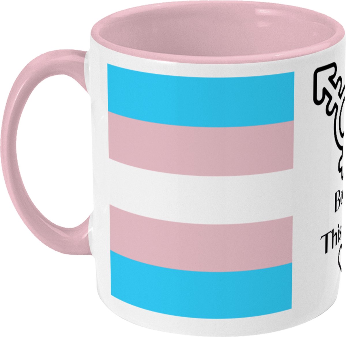Beker Mok Transgender Vlag Print - Tekst: Born This Way - 350ml - Keramiek - Wit / Roze