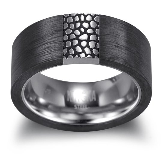 Magnetox X Kingka - Reptile Design - Ring - Carbone Zwart + Argent Antique Mat - Acier Inoxydable - Homme - 68 mm