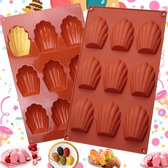 2 stuks madeleines cakevormen, siliconen madeleine-bakvormen, mini-madeleine bakvormen, schelpvormige bakvorm, voor cake, chocolade, snoep, koekjes (rood)