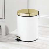 Pedaalemmer - afvalbak/prullenbak - perfect voor badkamer, keuken en kantoor - met pedaal, deksel en plastic binnenemmer/ergonomisch design/metaal - 5 liter - wit/zacht messing