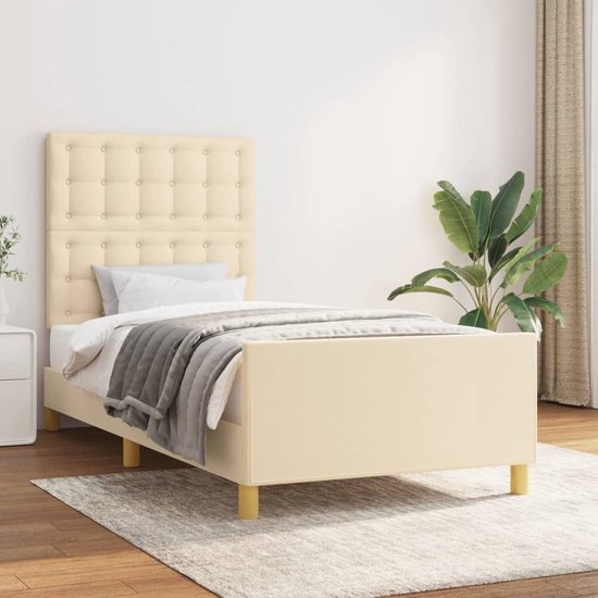 The Living Store Bedframe - Comfort - Bedframes - 193 x 93 x 118/128 cm - Crème