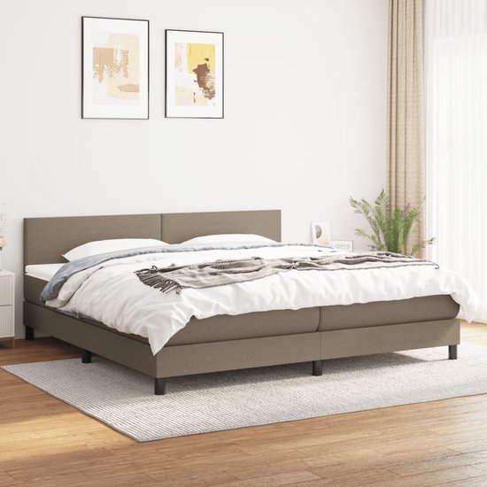 The Living Store Boxspringbed - Comfort - Bed - 203 x 200 x 78/88 cm - Taupe - Pocketvering matras - Middelharde ondersteuning - Huidvriendelijk topmatras