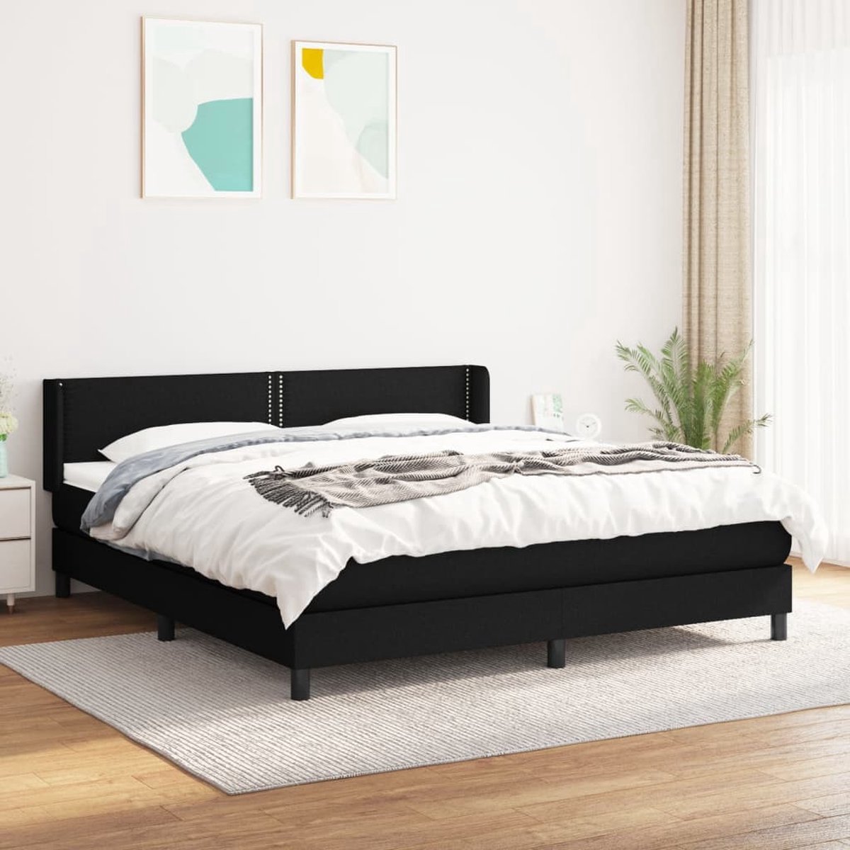 The Living Store Boxspringbed - Pocketvering - Stof - 180x200 - Zwart