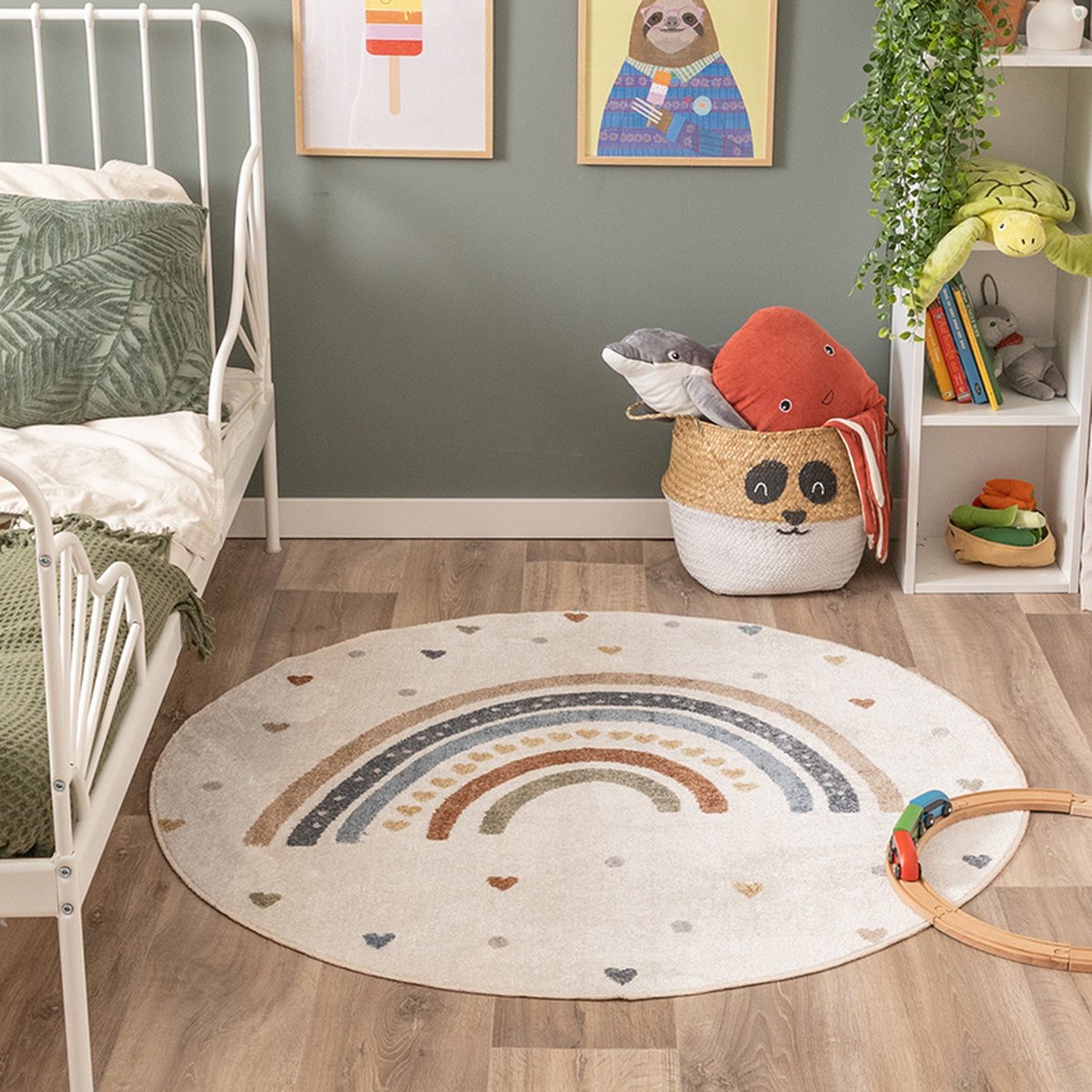 Little Olly Rond wasbaar kindervloerkleed - Ravi Rainbow Multicolor - Ø 120cm