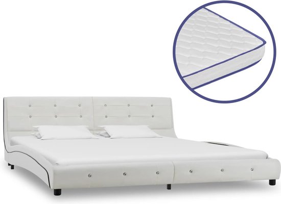 The Living Store Bed - Klassiek - IJzer/multiplex/MDF - 223x185x69.5 cm - Inclusief traagschuim matras - 5 lagen
