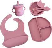 Vaisselle pour enfants 6 PIÈCES - Silicone sans BPA avec ventouse (ROSE) - Vaisselle bébé - Ensemble repas enfant - Antidérapant - Passe au lave-vaisselle - Vaisselle enfant en Siliconen - Incassable - Baby shower - Coffret cadeau cadeau maternité