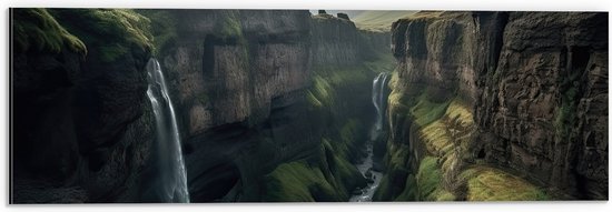 Dibond - Bergen - Waterval - Wolken - Kleuren - 60x20 cm Foto op Aluminium (Met Ophangsysteem)