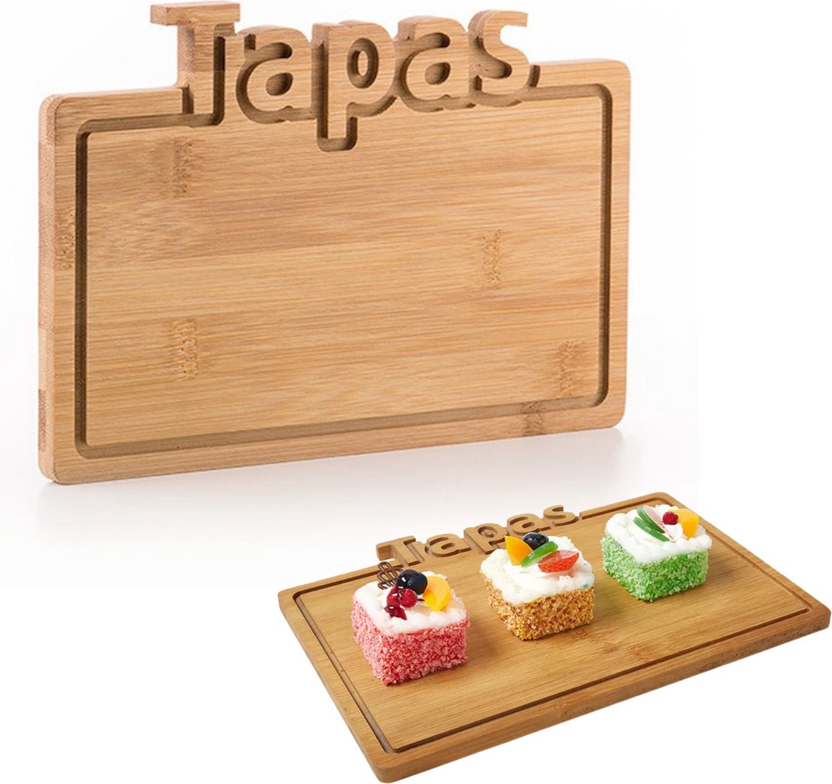 Bamboe Snijplank - Tapas - 25x17cm - Duurzaam Bamboe - Tapasplank - Hapjesplank - Borrelplank - Keukenplank - Lange Levensduur - Gemakkelijk te Reinigen - Serveerplank