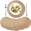 6 stuks, ronde geweven placemats, 35 cm natuurlijke waterhyacint placemats, gevlochten stro tafelmatten