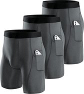 Shorts de compression pour homme de haute qualité - Respirant et confortable - Avec poches pour téléphone - Idéal pour le Sport et l'entraînement - Set de 3 - Taille M - Grijs