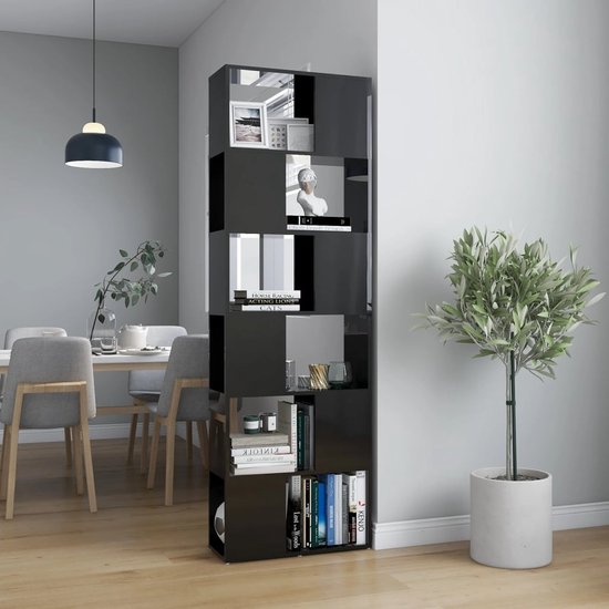 The Living Store Boekenkast Kamerverdeler - 60x24x186 cm - Hoogglans zwart