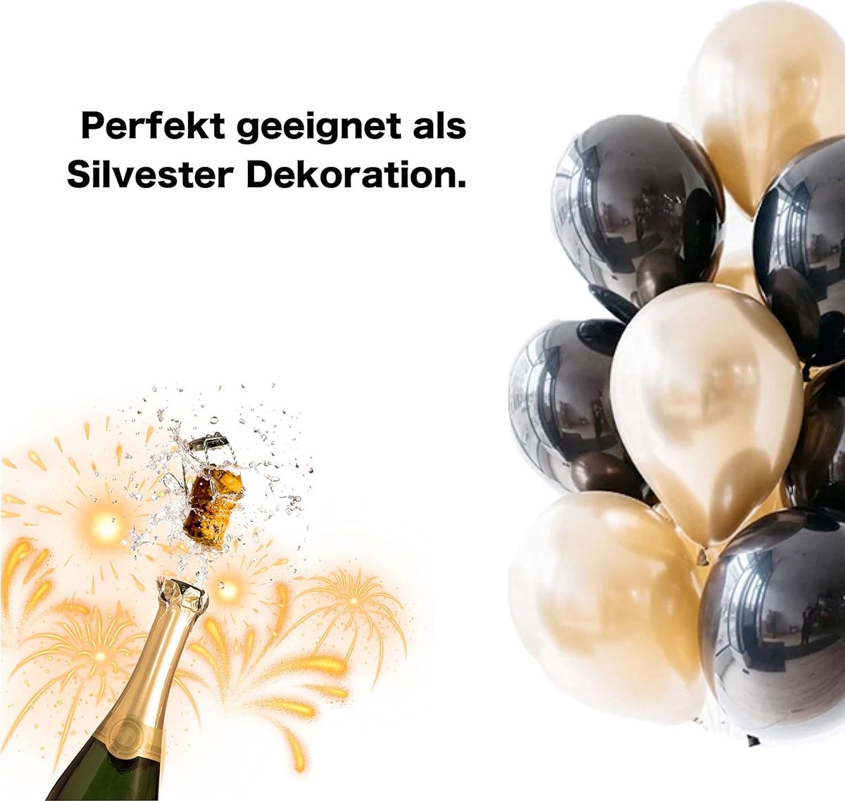50 x ballons mix or & noir - 100% bio - pour décoration & fête du Nouvel An  & Nouvel