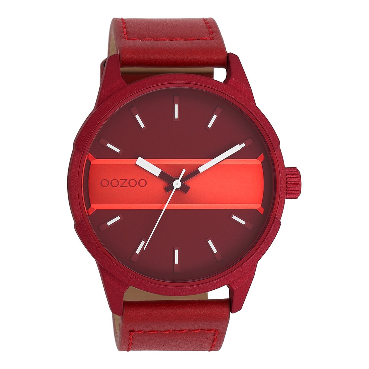 OOZOO Timepieces - Dahlia-vuur rode OOZOO horloge met dahlia rood leren band - C11231