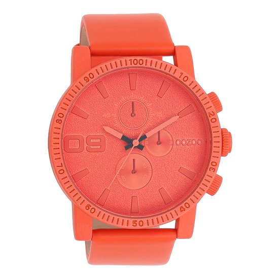 OOZOO Timepieces - Montre OOZOO rouge/orange avec bracelet cuir rouge/orange - C11219