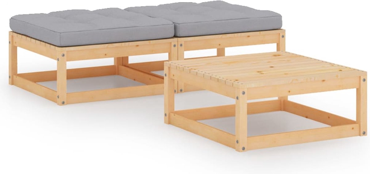Massief grenenhouten loungeset met kussens in natuurlijke kleuren - Tuinmeubel.