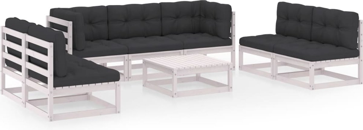 The Living Store 8-delige Loungeset met kussens massief grenenhout - Tuinset - Lounge Set - Houten Tuinset - Grenenhouten Tuinset - Witte Tuinset