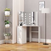 The Living Store Coiffeuse Table de maquillage d'angle - 111 x 54 x 141,5 cm - MDF blanc - avec 3 miroirs et éclairage LED