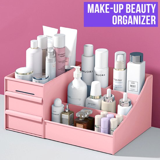 Allernieuwste.nl® Make-up Beauty Organizer Cosmetica Sieraden Opbergbox met 2 Lades - Deo Lippenstift Nagellak - Cadeau - Rose