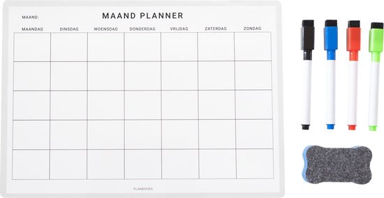 Planbooks - Planificateur mensuel magnétique - Planificateur mensuel tableau blanc - Tableau de planification - Planificateur familial - A4 - Comprend des Marqueurs et une gomme