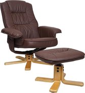 Relaxfauteuil M56, TV-fauteuil TV-fauteuil met voetenbankje, kunstleer eucalyptushout ~ roodbruin
