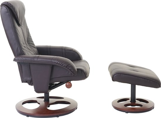Relaxfauteuil MCW-C46, TV-fauteuil fauteuil met kruk, kunstleer ~ bruin