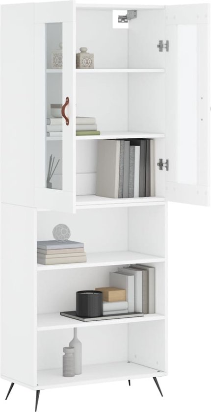 Meuble haut The Living Store - Wit - 69,5 x 34 x 180 cm - Matériau durable - Espace de rangement suffisant - Porte pratique - Pieds en métal - Assemblage requis