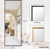 Vloerspiegel, spiegel 52 x 161 cm, volledige lengte met minimalistisch smal aluminium frame, moderne grote wandspiegel, staand of hangend voor woonkamer en slaapkamer, zwart