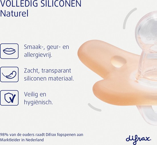Difrax Fopspeen - Natural - 6/12 maanden - Siliconen - Raspberry/Caramel - 2 stuks van Difrax — afbeelding 4