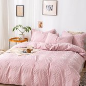 Beddengoed 135 x 200 cm Boho getuft roze beddengoedset Geometrisch borduurwerk Romantisch Chic Boheems microvezel dekbedovertrek met ritssluiting en 1 kussensloop 80 x 80 cm