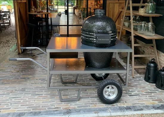 Foto: Barbecue tafel green egg black bastard kamado joe buitenkeuken tafel keramische barbecue met rvs werkblad voor elk type kamado rielse reuzen