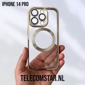 Apple iPhone 14 Pro Magnetisch Hoesje Met Lensbeschermer - Magsafe - Magneet Case Met Ring en camera cover transparant met gekleurde rand - goud