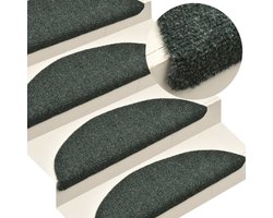 The Living Store Trapmatten zelfklevend 15 st 56x17x3 cm naaldvilt groen - Trapmatten - Antislip - Geluidsisolerende Tapijt - Trappen Bekleden - Groene Trapmatten