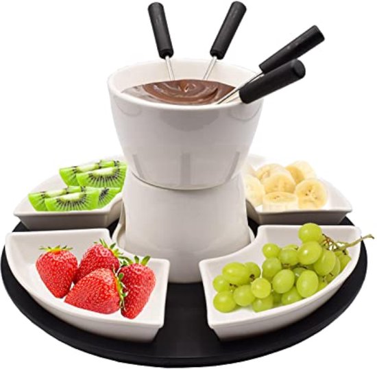 service à fondue - 11 pièces - fondue au chocolat - fondue au fromage -  porcelaine