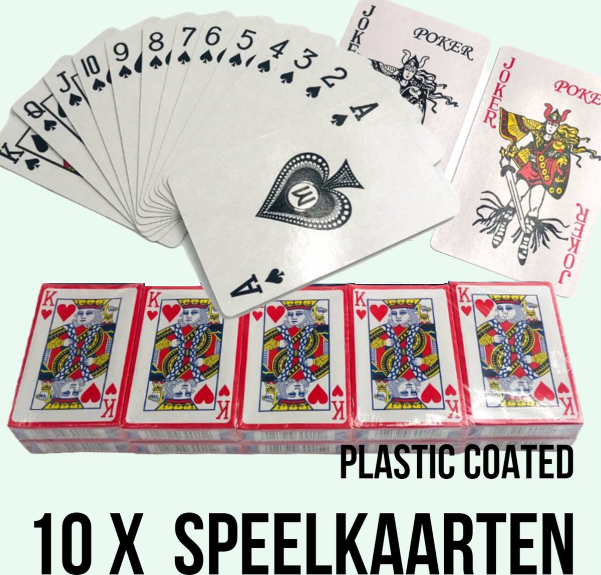 Allernieuwste.nl Partij 10 x Speelkaarten Waterdicht Plastic Gecoat 54 st Pokerkaarten standaardmaat 56 x 86 mm