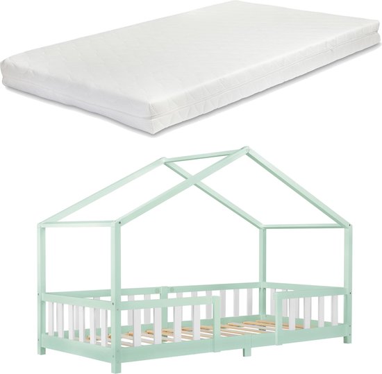 Kinderbed Boniface - Met matras - 90x200 cm - Mint en Wit - Voor meisjes - Voor jongens