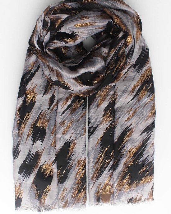 Fiona scarf- Accessories Junkie Amsterdam- Dames sjaal- Herfst winter- Katoenen sjaal- Dierenprint- Grijs met gouden glitters