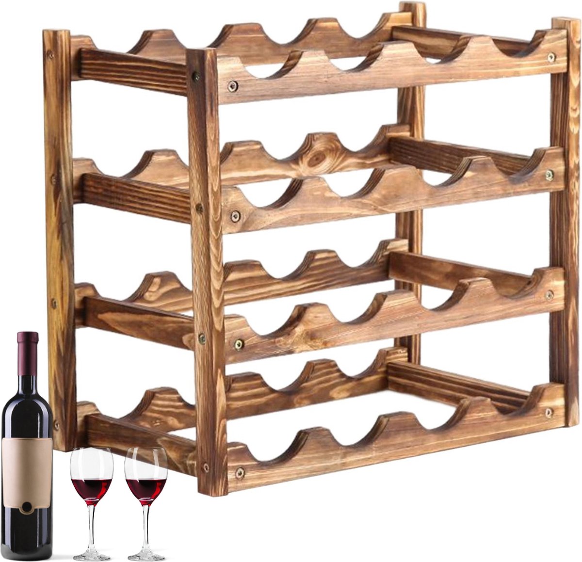 Chariot De Cuisine Shabby Chic – Style Buffet, Porte-Bouteilles Et Porte-Vin – Bois Blanc