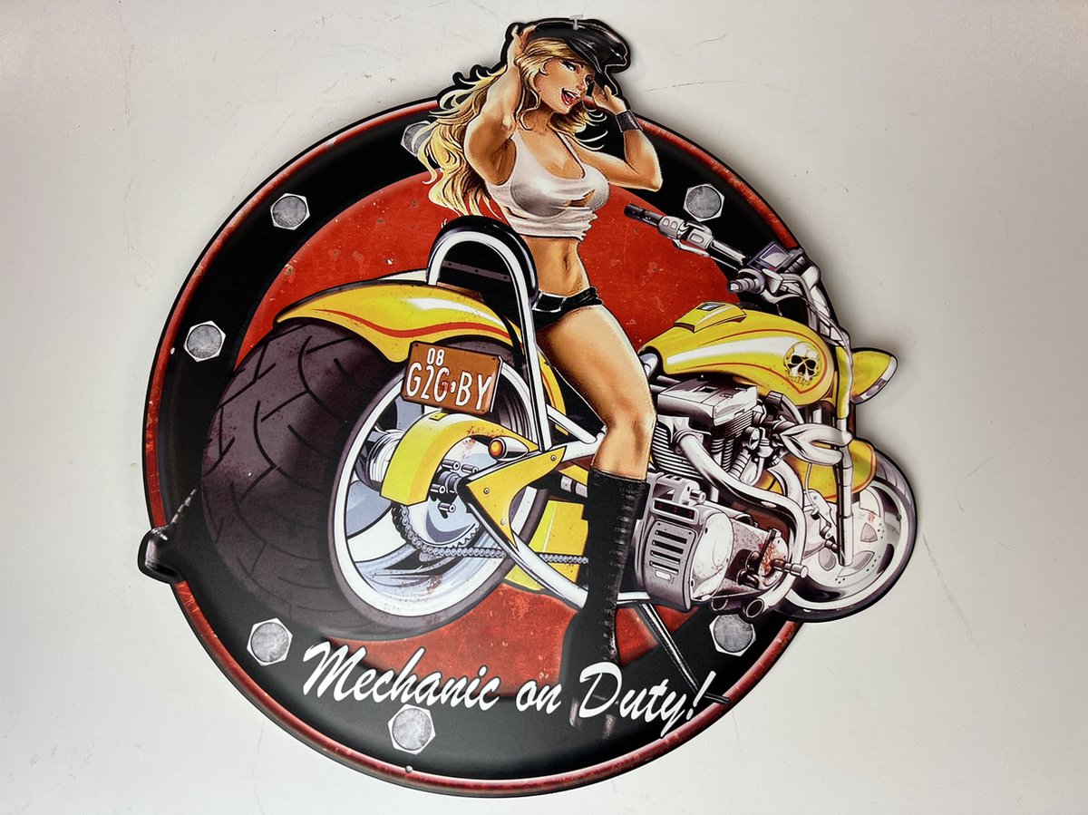 Metalen wandbord “Mechanic on duty!”