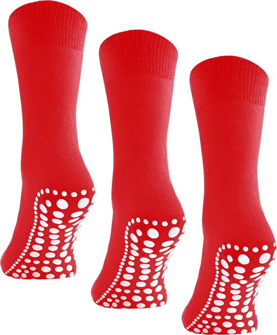 Ensemble de chaussettes Budino Chaussettes d'intérieur - Chaussettes antidérapantes - 3 paires - taille 35-38 - Rouge