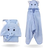baby badjas - badponcho - baby badcape - baby handdoek met capuchon - olifant - blauw